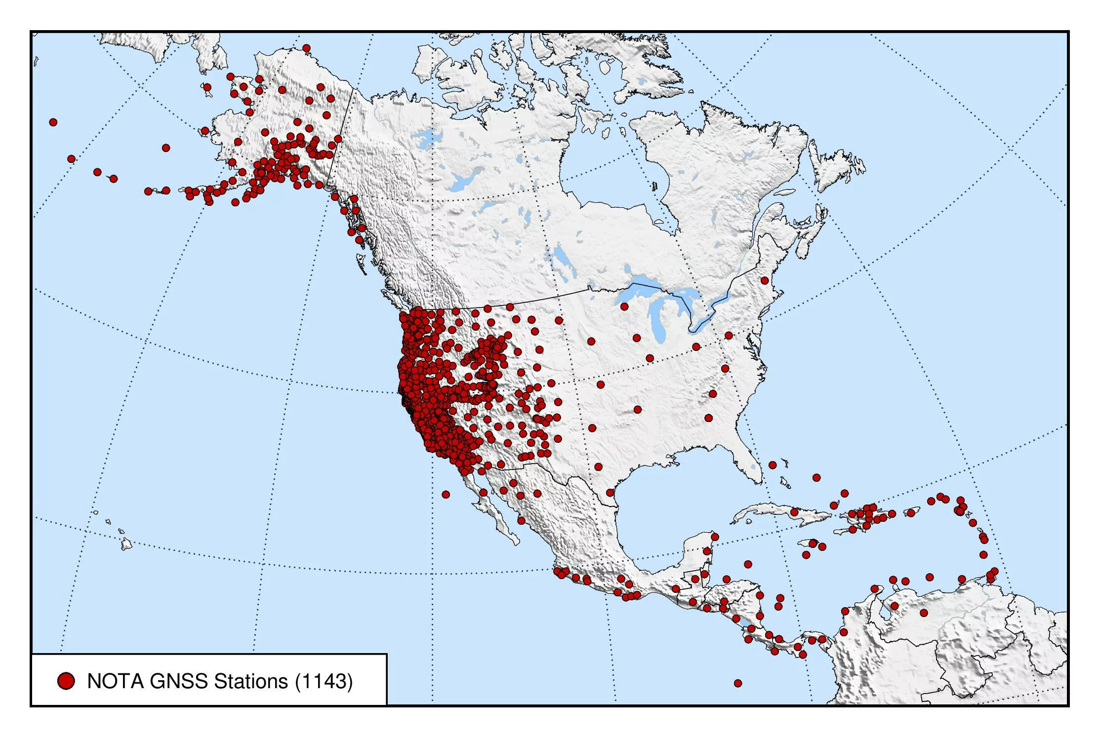 map of North America showing station locations